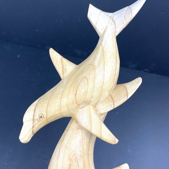 Wood Carved Dolphin Sculpture 18” Handcrafted – Natural Wood -Read Details - Picture 3 of 14